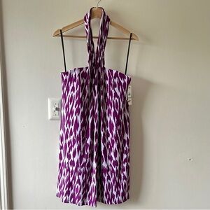 Laundry by Shelli Segal Halter Dress Size 12 Purple Ikat Print NWT